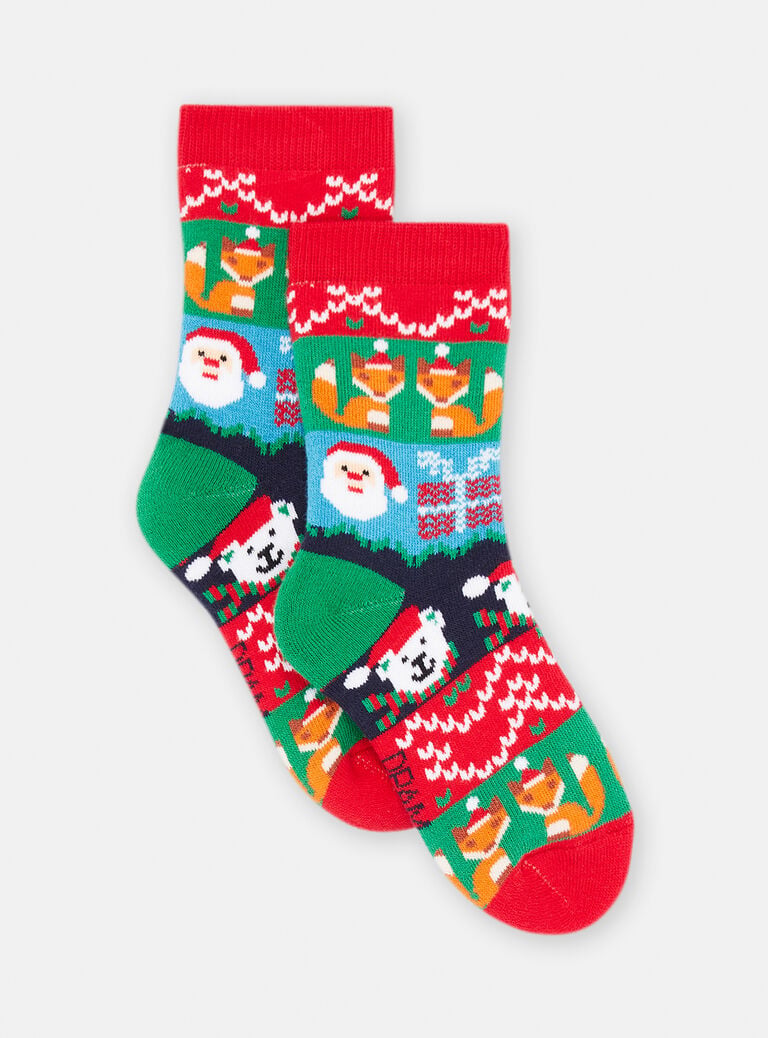 Chaussettes rouge motif noël pour garçon