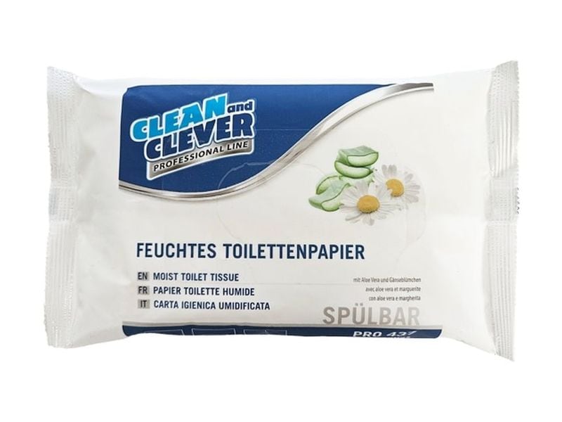 Clean and Clever Feuchttücher Toilettenpapier Aloe 48 Tüche Feuchttücher mit Aloe vera und Gänseblümchen, spülbar