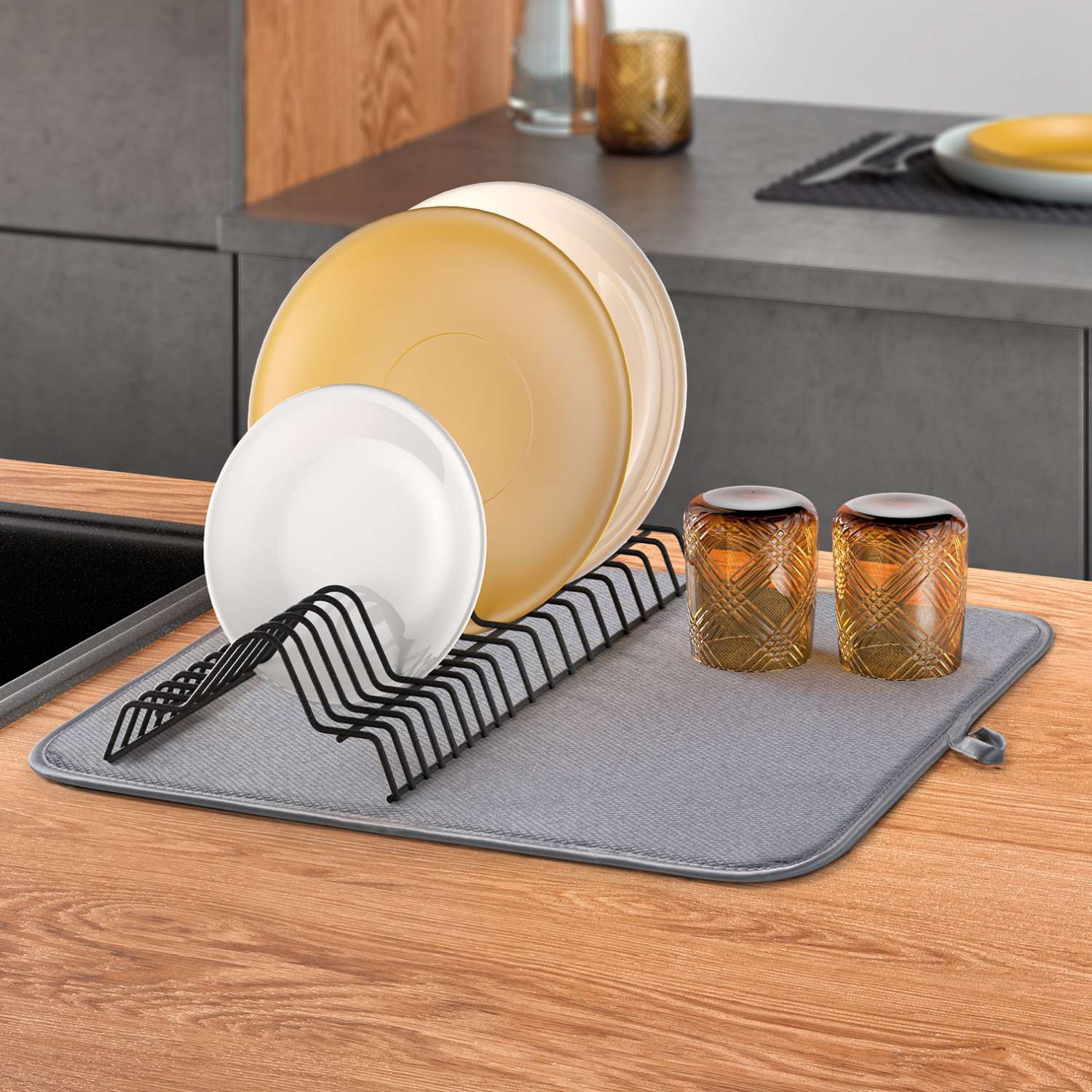 Metaltex Dry-Tex 2-in-1 Abtropfgestell mit Microfasermatte schwarz