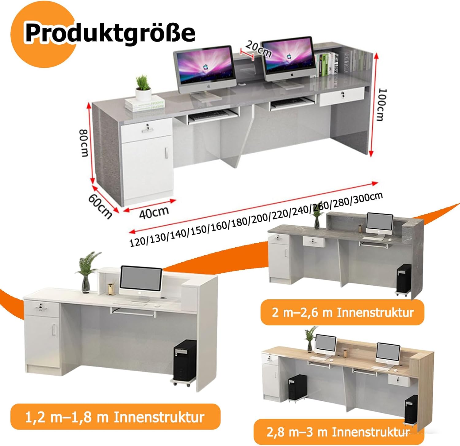 Empfangstisch,Empfangstheke Rezeption,Reception Desk Salon,Empfangstresen Holz,mit Abschließbarer Schublade Tastaturablage,für Firmenhallen Hotelrezeptionen 160×60×100cm