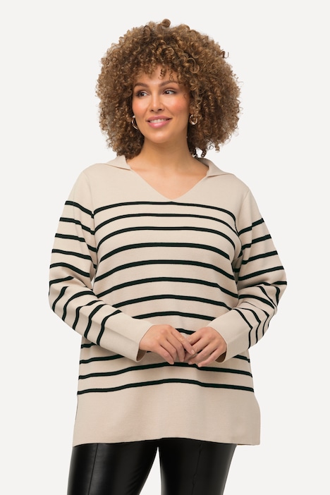 Pullover, Ringel, Troyerkragen, V-Ausschnitt, Langarm