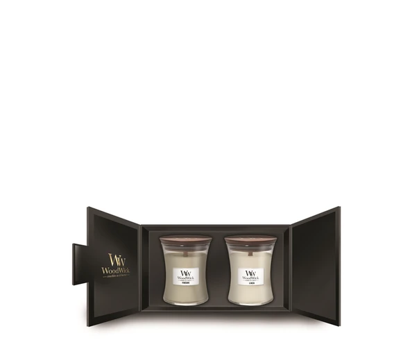 WoodWick Fireside & Linen 2 Medium Jar Giftset