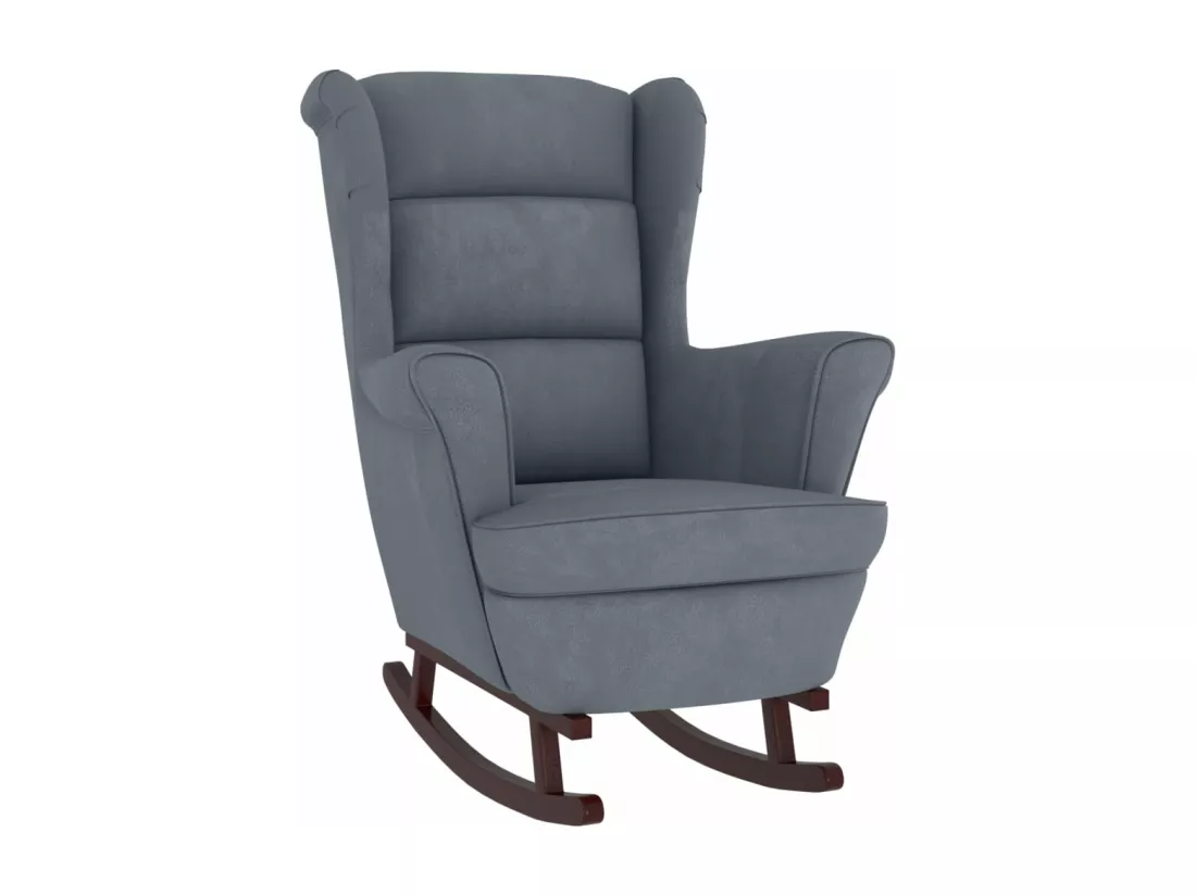 Chaise à bascule avec pieds en bois et tabouret Gris foncé