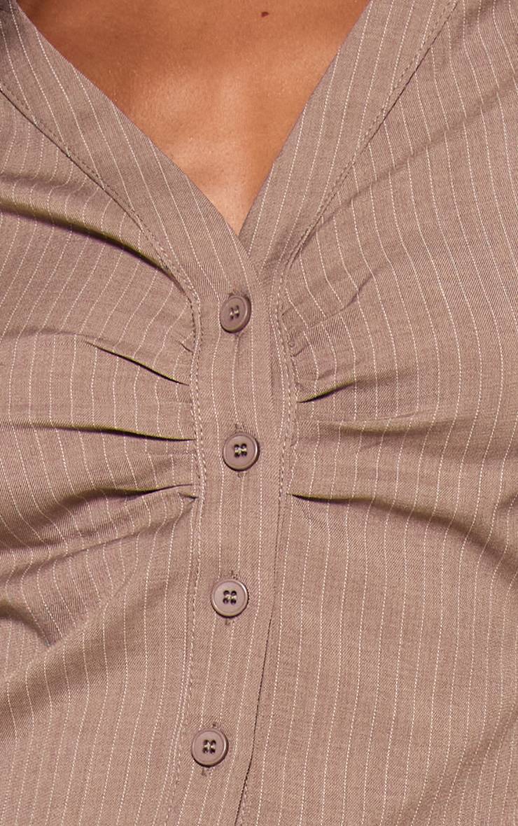 Taupe Chemise Petite À Rayures Fines Avec Fronces Sur Le Buste Et Boutonnage
