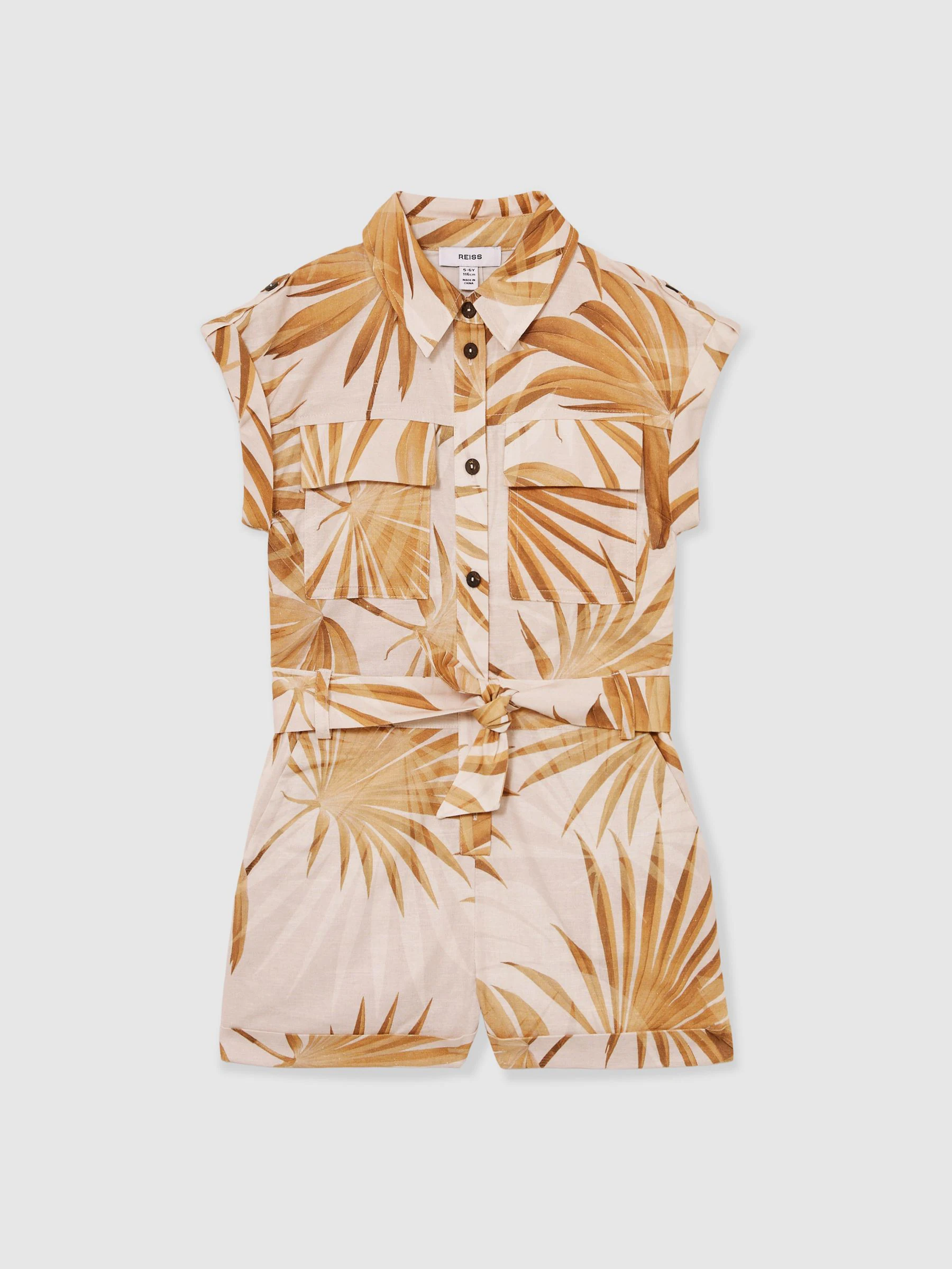 Reiss Zoey playsuit van katoen-linnen met palmprint