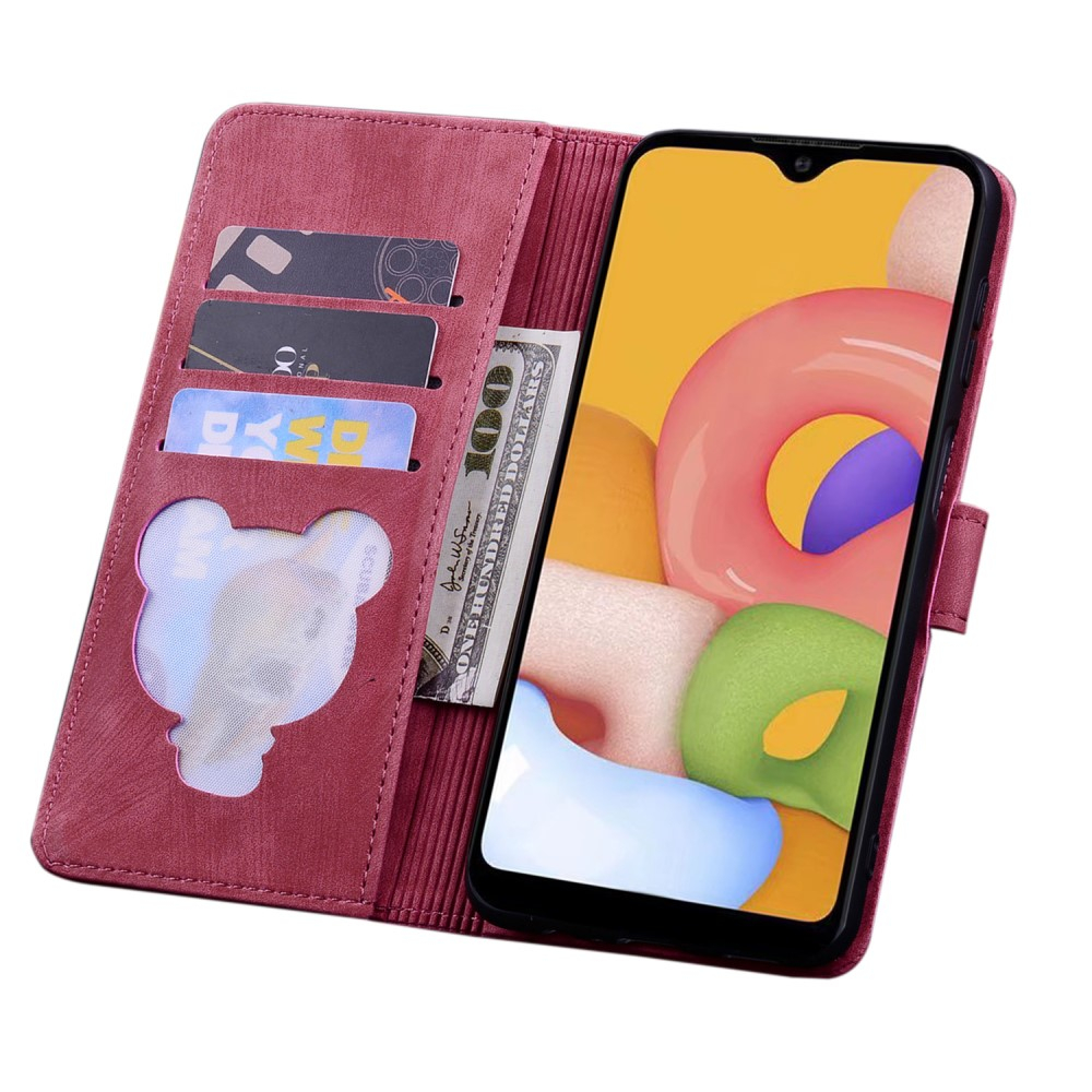 Samsung Galaxy A54 5G Leder Tasche Flip Cover Katze & Blumen Imprint - Rot