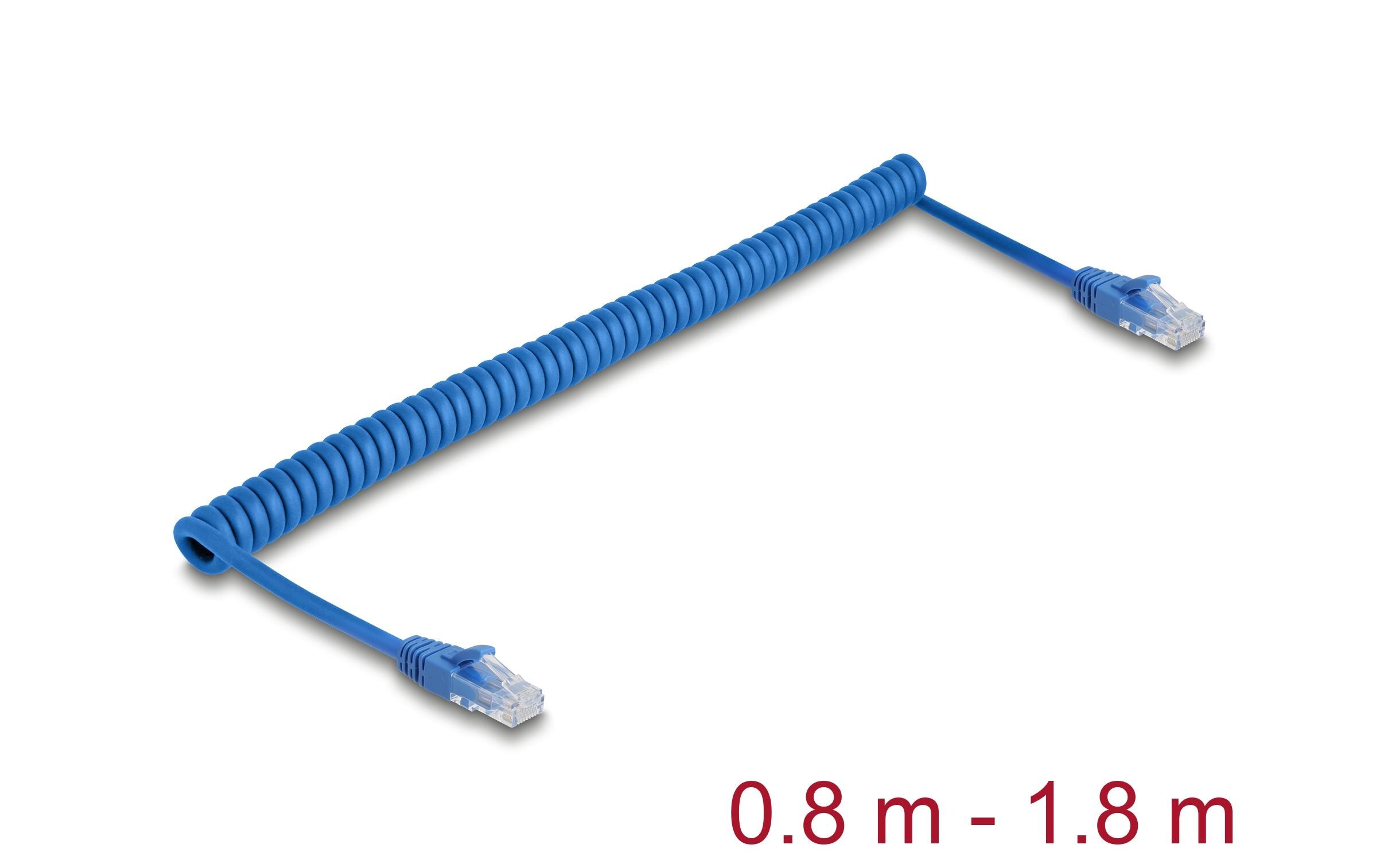 RJ45 Spiralkabel Stecker zu Stecker Cat 6, UTP, 1.8 m, BlauRJ45 Spiralkabel Stecker zu Stecker Cat.6 UTP 0,8 m bis 1,8 m blau