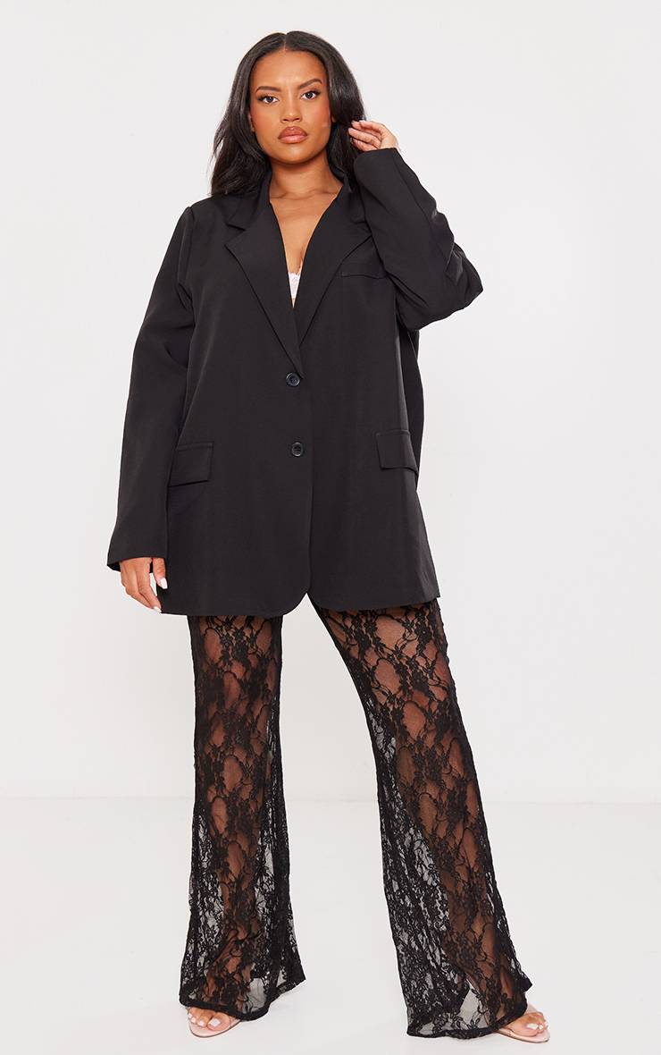 Noir Blazer Structuré Oversize Grande Taille