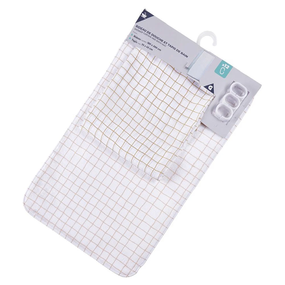 Rideau de douche 180xH200cm avec tapis de bain 75x45cm blanc