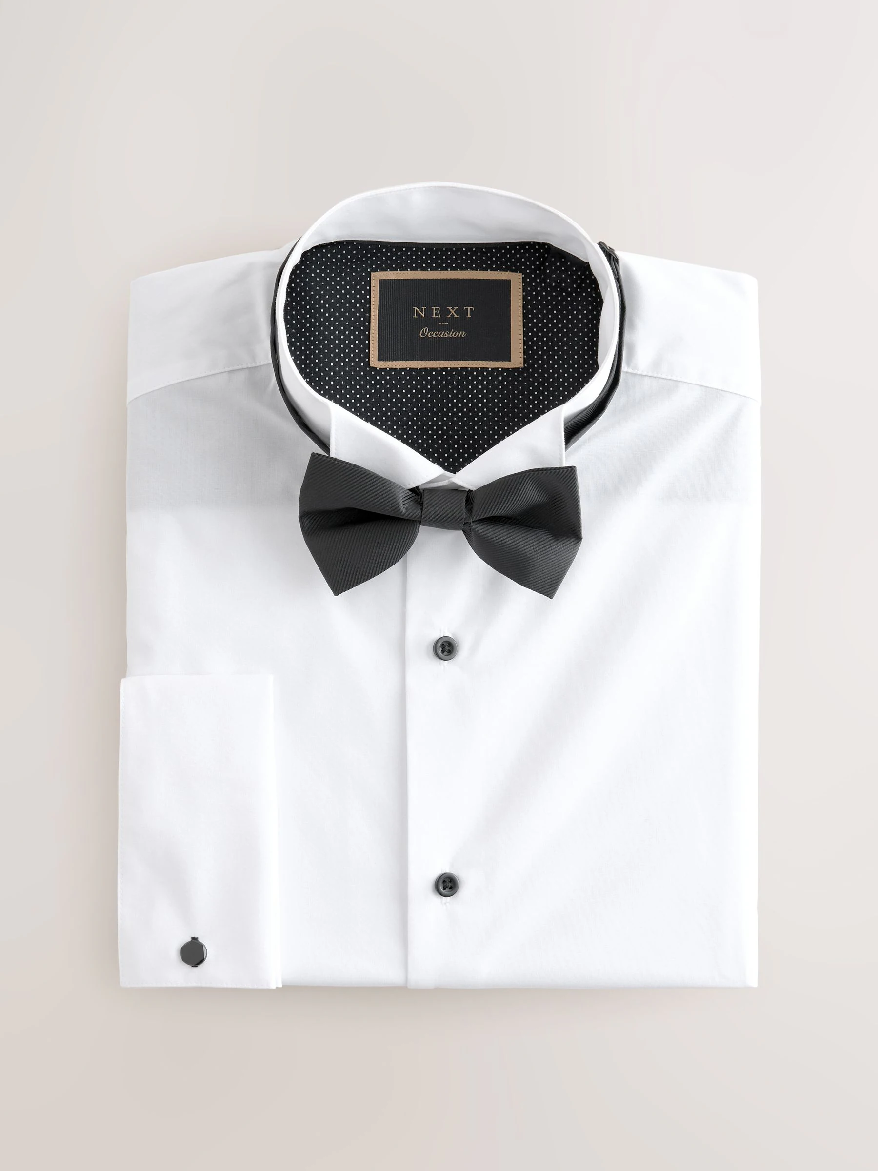 Wit - Normale Pasvorm - Double Cuff Regular Fit Shirt And Bow Tie Pack