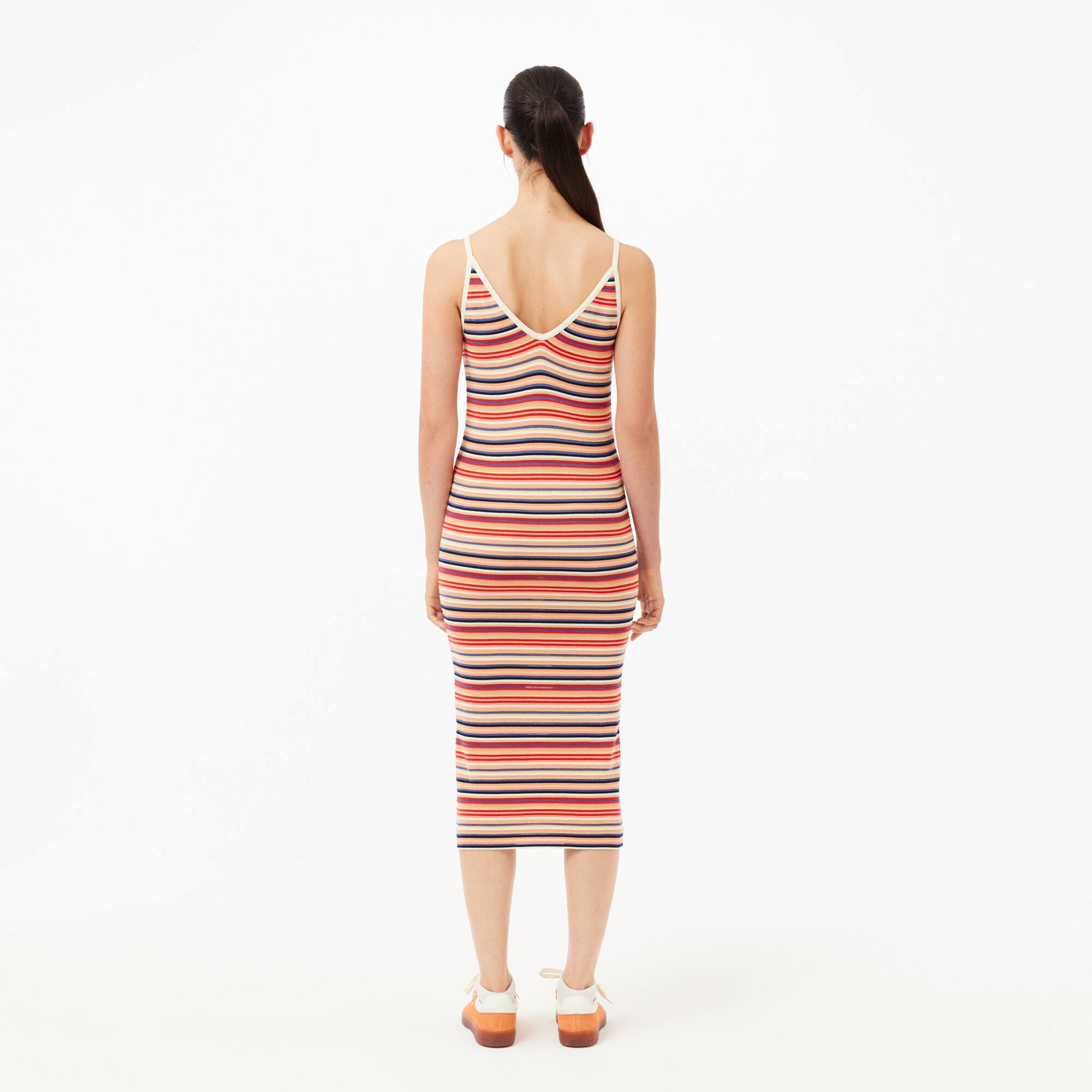 Riemchen-Maxi-Kleid aus gestreifter Baumwolle Kleider & Röcke - Weiss - Lacoste - Damen