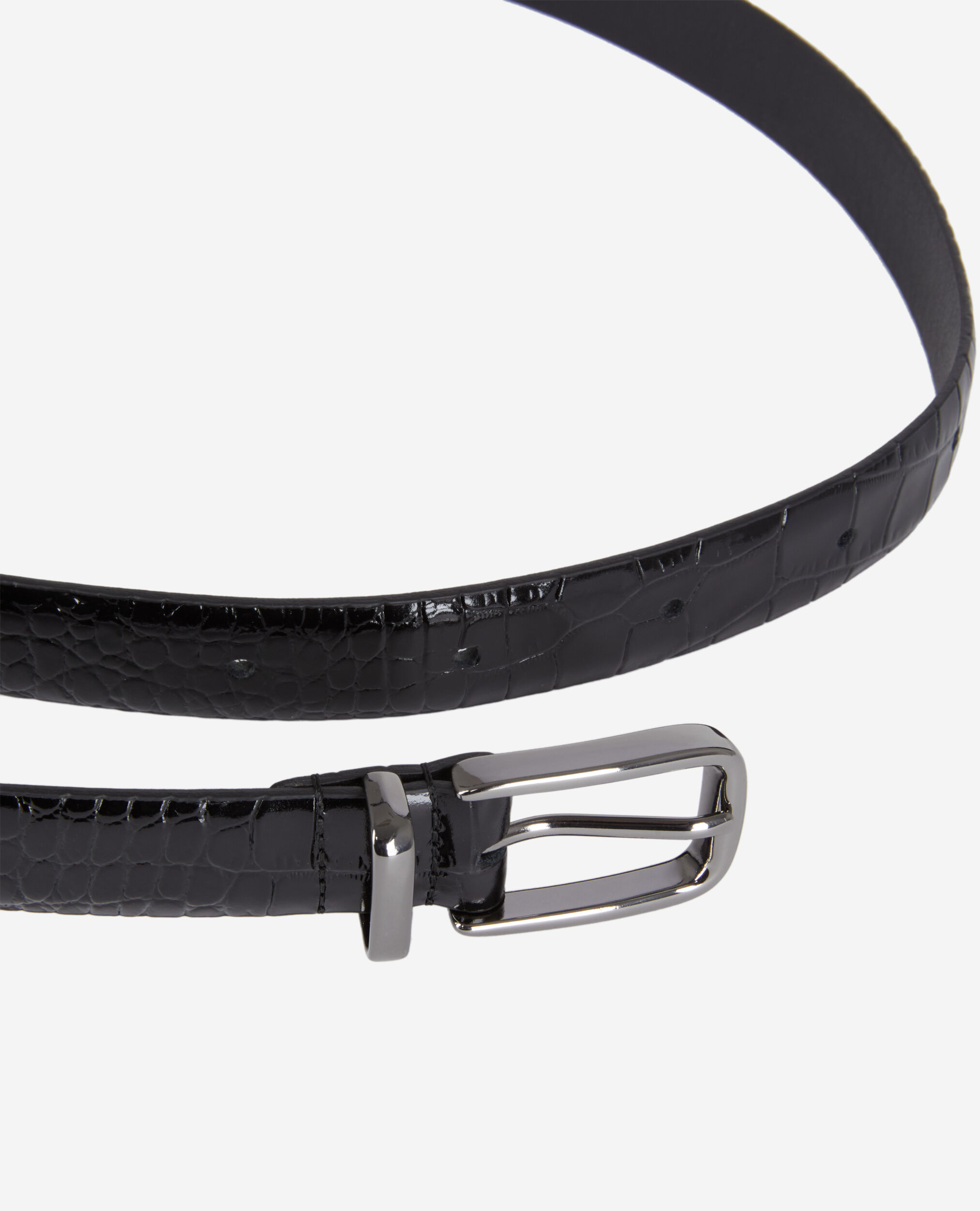 Ceinture en cuir noir effet crocodile