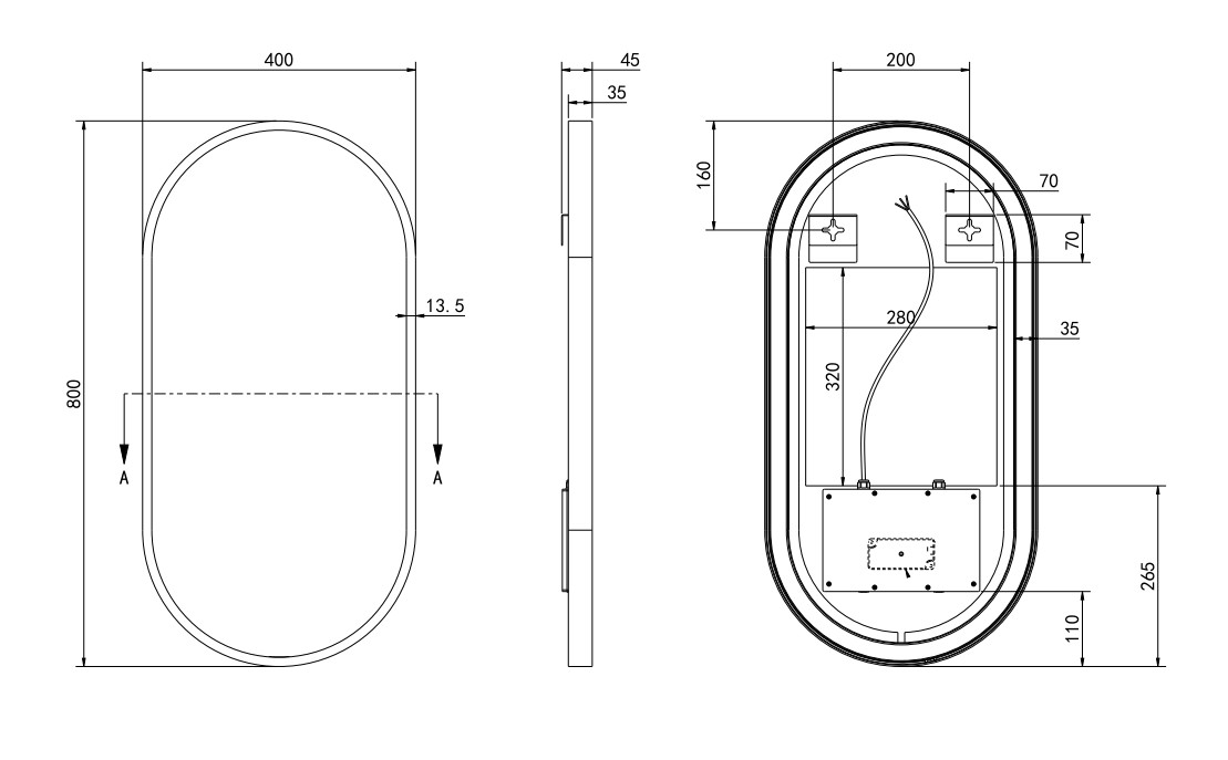 Hotbath &More Oval spiegel ovaal 40x80cm geborsteld gunmetal PVD