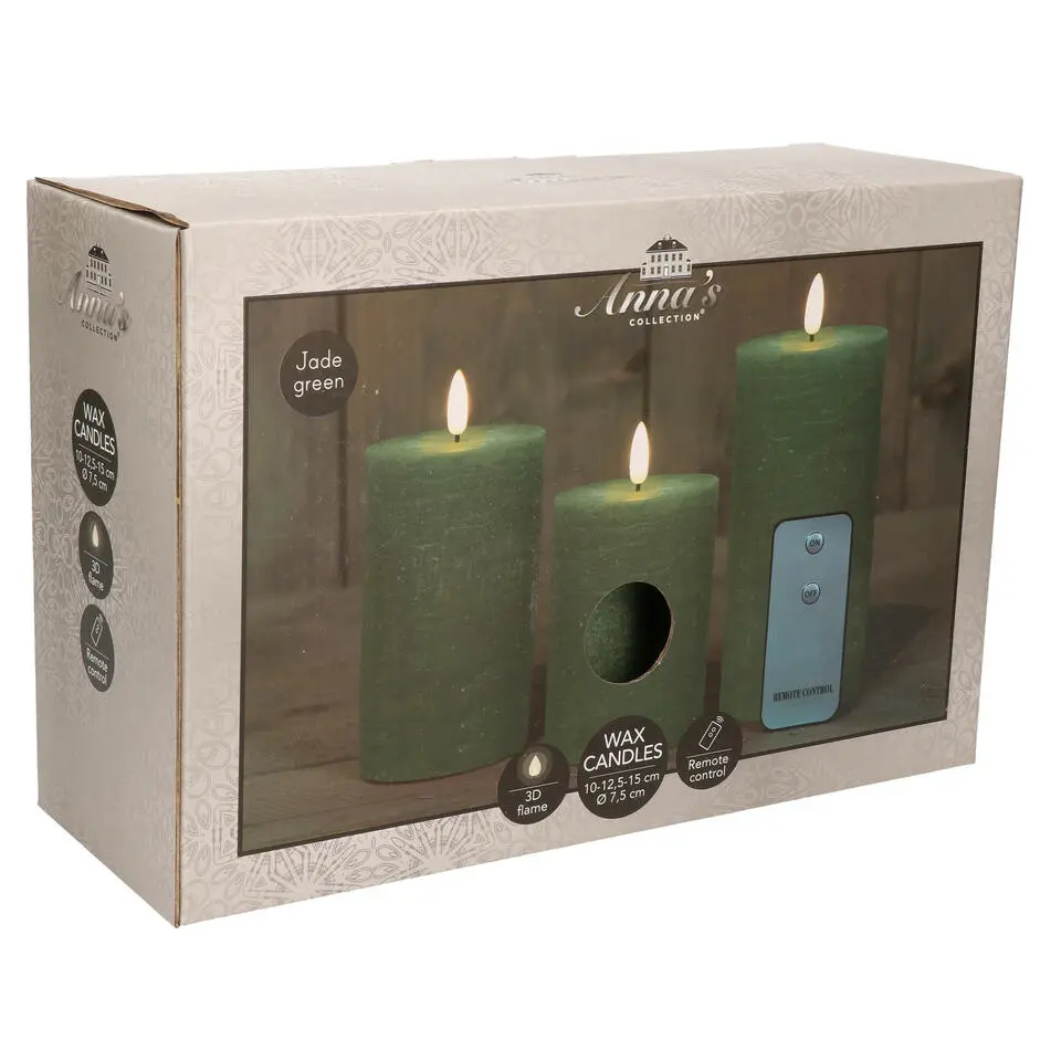 Anna's Collection LED Stompkaarsen -afstandsbediening - 3x -groen