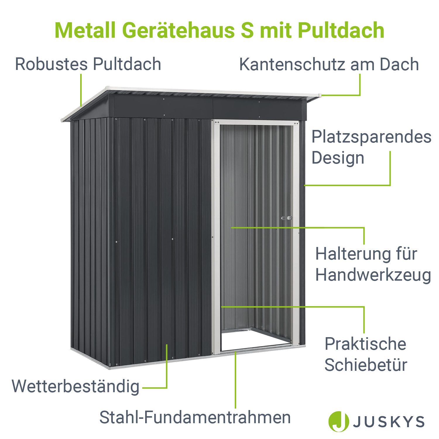 Juskys Metall Gerätehaus Geräteschuppen S - Pultdach, Schiebetür & Fundamentrahmen 1 m² anthrazit