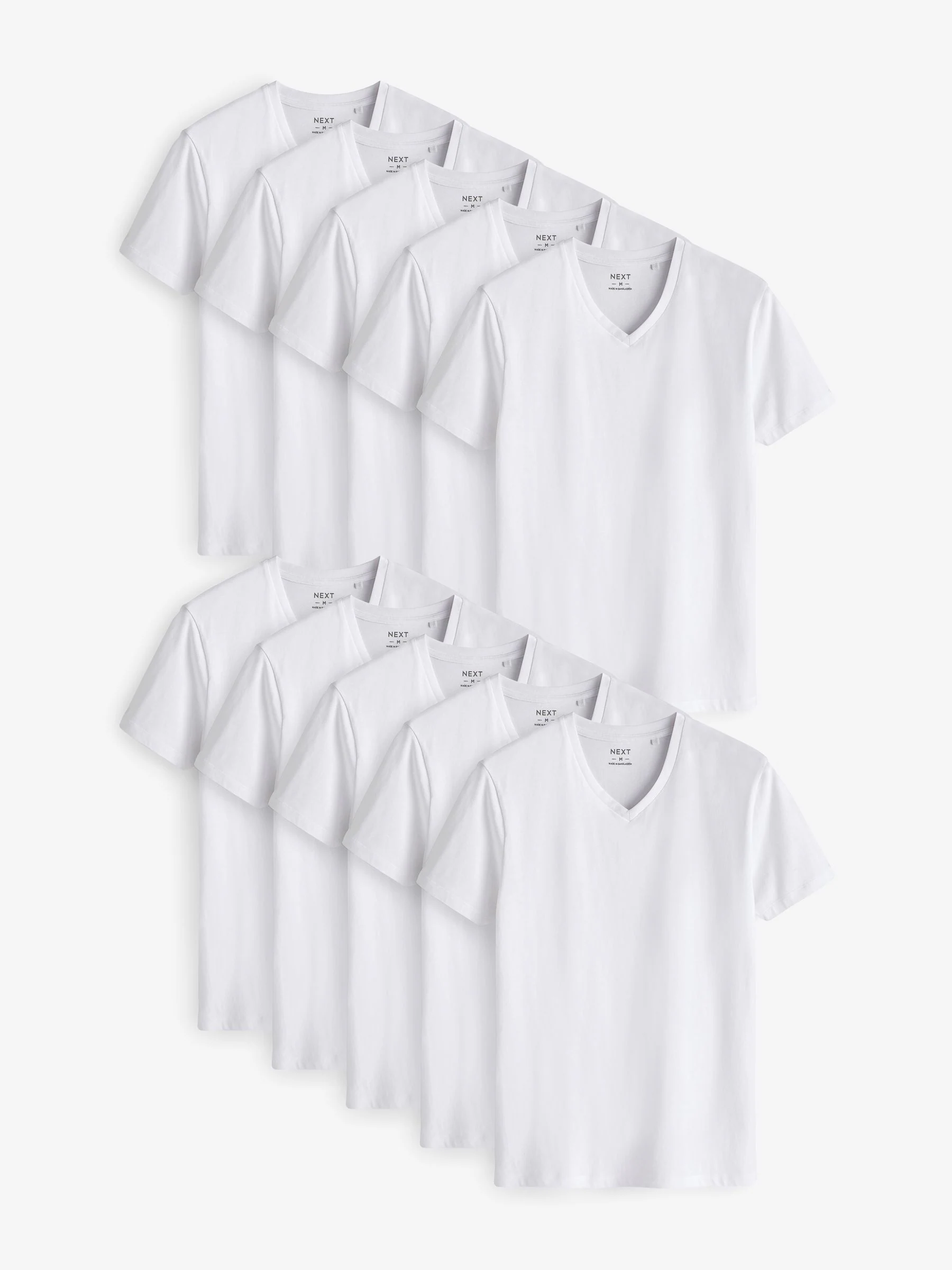 Wit - Verpakking van 10 slim-fit 100% katoenen T-shirts met V-hals en laagjes