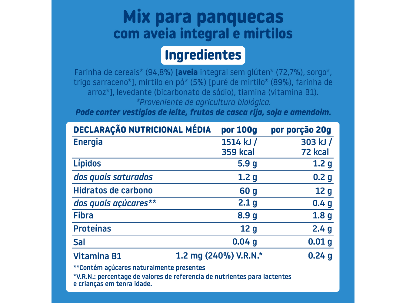 MIX PANQUECAS SMILEAT CEREAIS AVEIA MIRTILOS BIO 125G