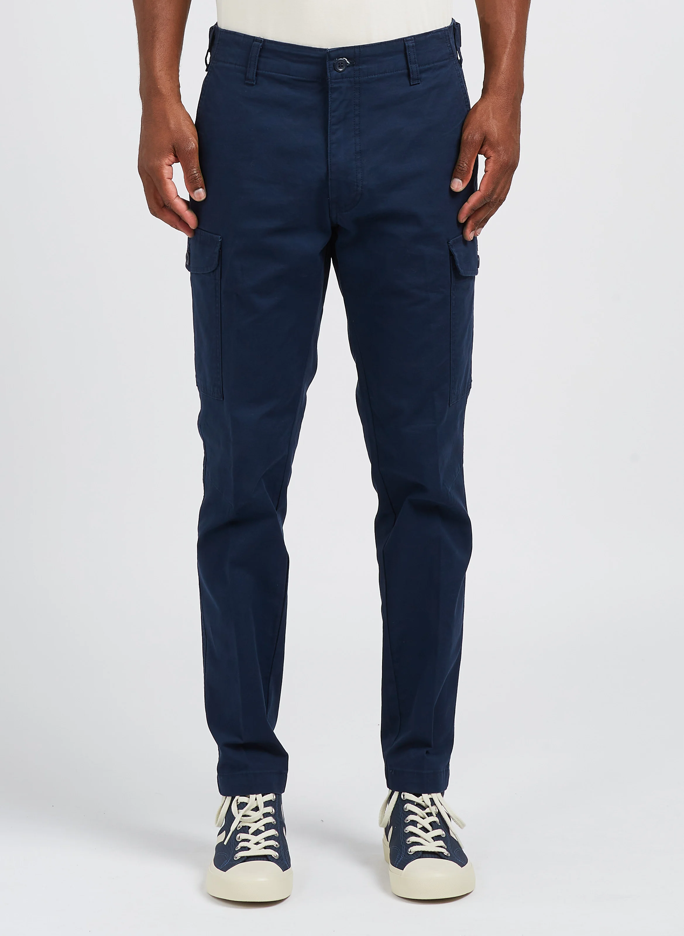 Pantalon slim en coton mélangé | Bleu