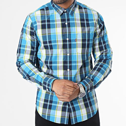 Chemise Manches Longues A Carreaux 85748 Bleu Vert