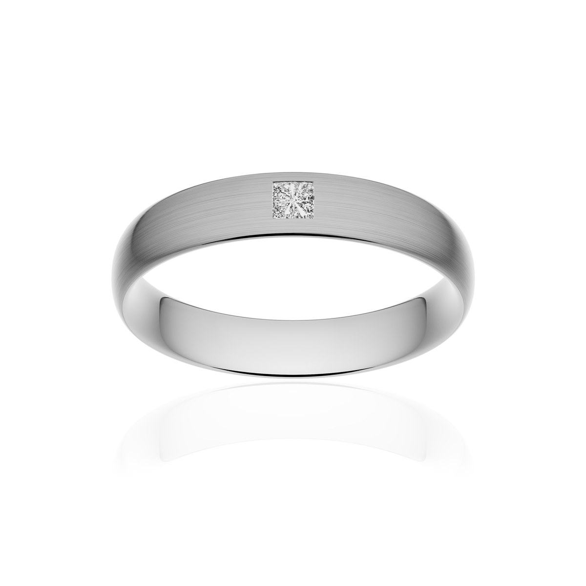 Alliance or 375 blanc brossé demi-jonc confort 4,5mm diamant princesse