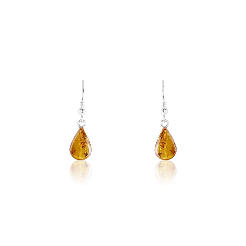 Boucles D'oreilles Pendantes Argent Blanc Mareme Ambre