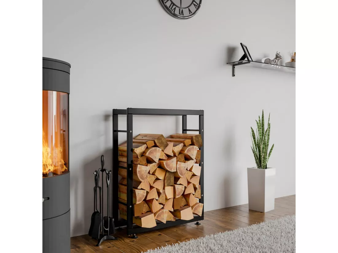 Etagère bois de cheminée - Métal - 60 x 25 x 80cm - Noir - Keri V2