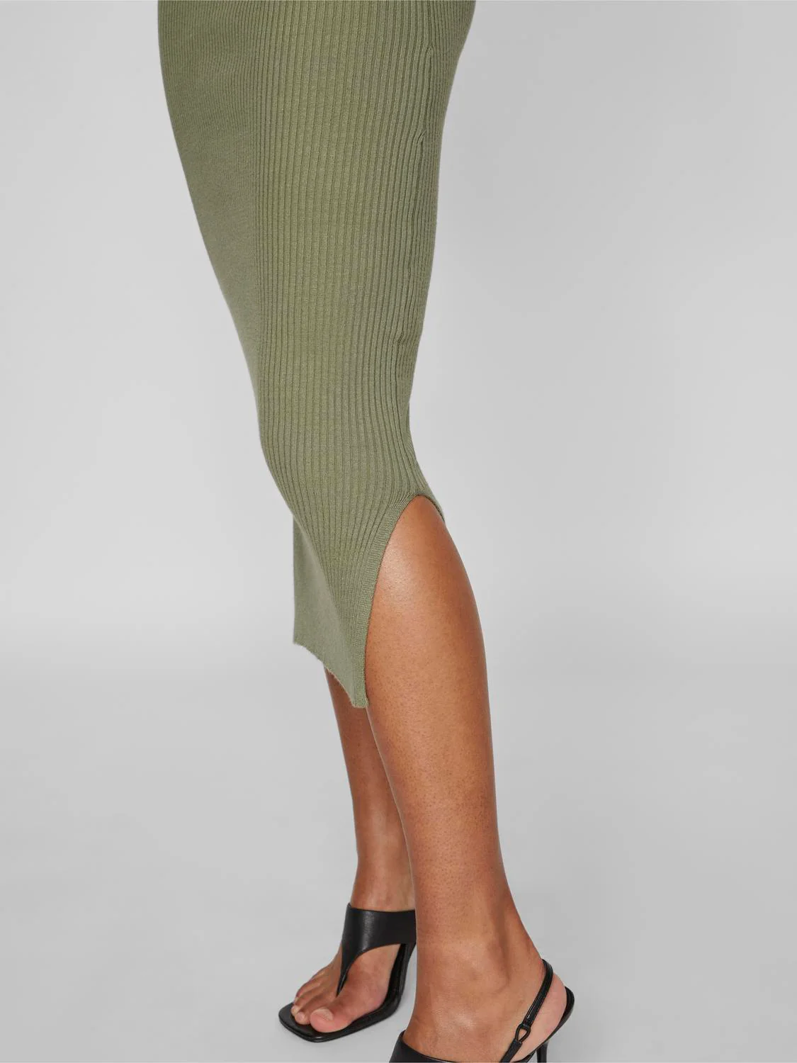 Vila  Vistylie High-Neck S/L Rib Knit kjole - Oil Green