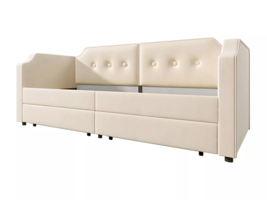 Canapé-lit rembourré 90x200 cm, avec liseuse USB Type-C, avec 2 tiroirs de rangement, beige (sans matelas).