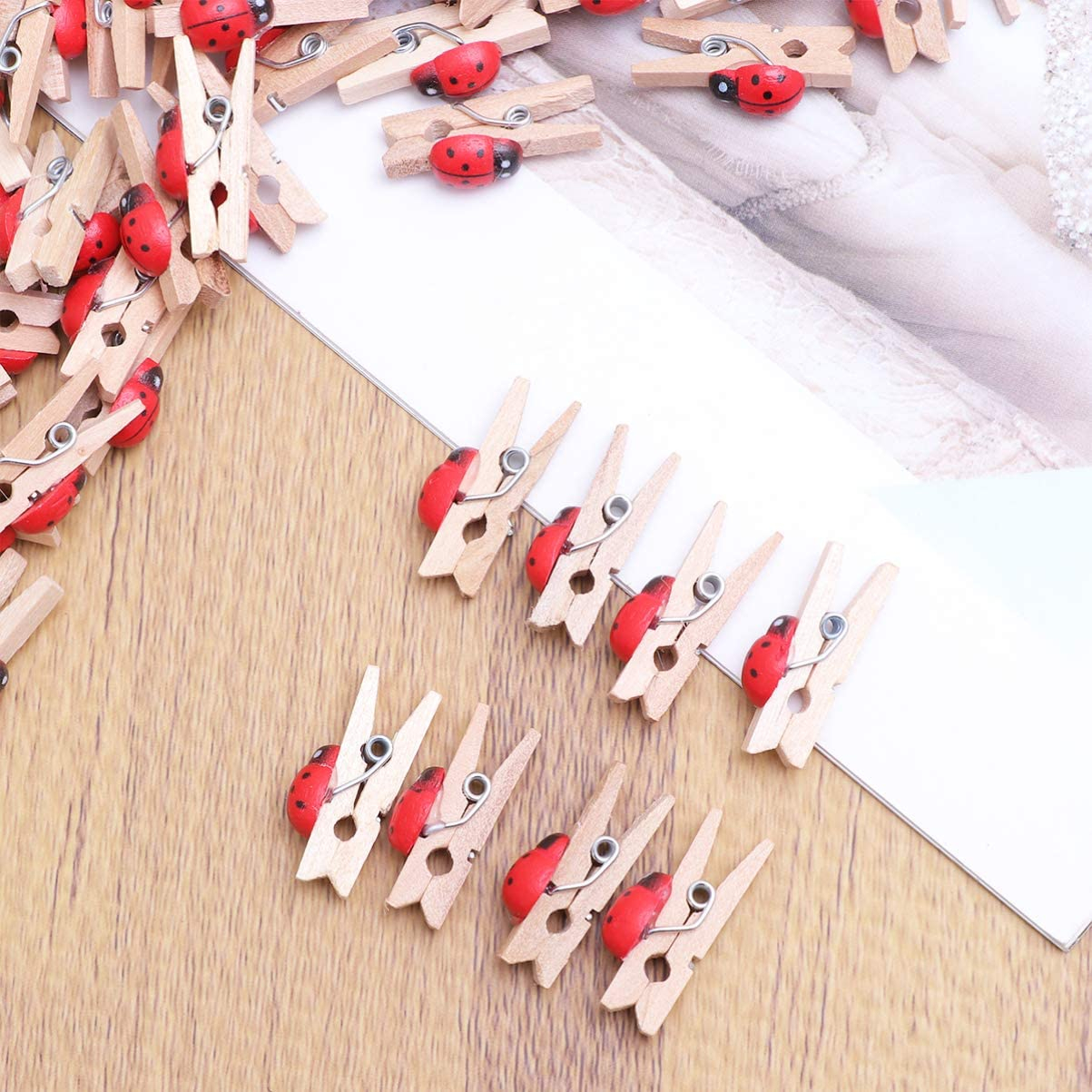 (100er Set) 2.5cm Mini Holz Klammern DIY Bastel Deko Wäscheklammern - Marienkäfer