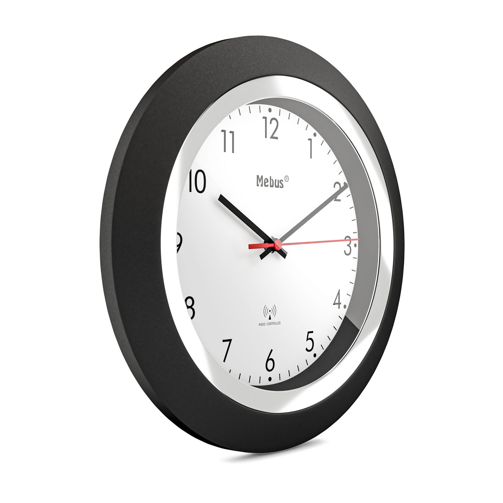 Mebus Funk-Wanduhr 25 cm schwarz