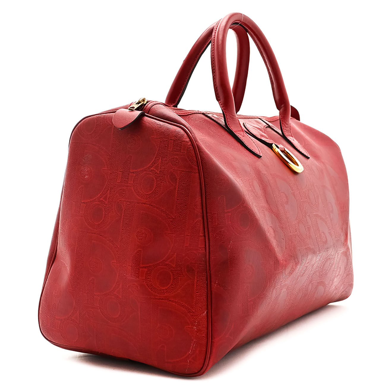 Dior Sac de voyage en Toile enduite Vintage Oblique bordeaux - Très bon état - Longueur 45 cm