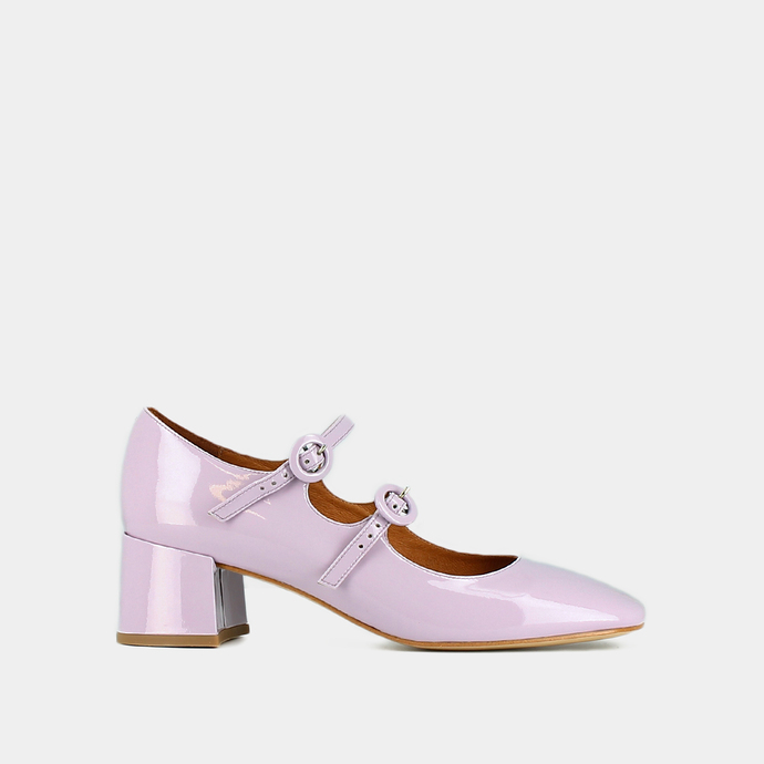 Babies à doubles brides et bouts carrés  en vernis lilas