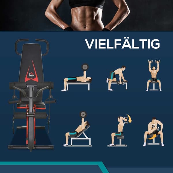 Vektbenk Justerbar Treningsbenk Med Elastisk Tau Sittebenk 6 Nivåer Ryggstøttegradientvekt Opp Til 150 Kg 145 X 49 X 57-127 Cm