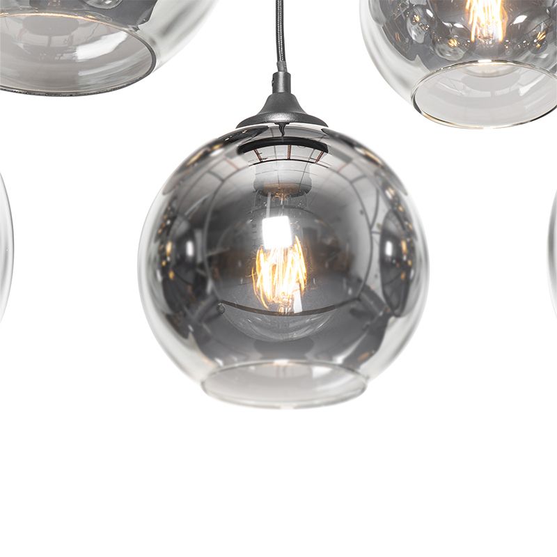 Art Deco hanglamp zwart met smoke glas 8-lichts - Sandra