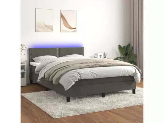 Sommier tapissier matelas et LED Gris foncé 140x190 cm Velours