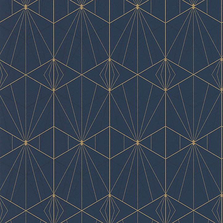 Papier peint Park avenue vinyle intissé motif art déco bleu et or
