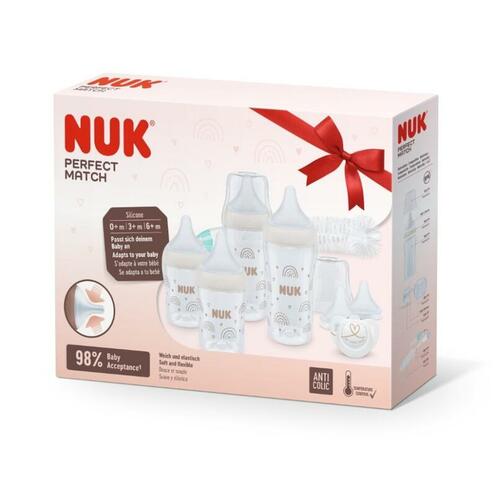 Coffret PP Perfect Match - 2 biberons 150mL + 2 biberons 260mL + 2 tétines 0-6M + 1 goupillon + 1 sucette 0-6M - NUK