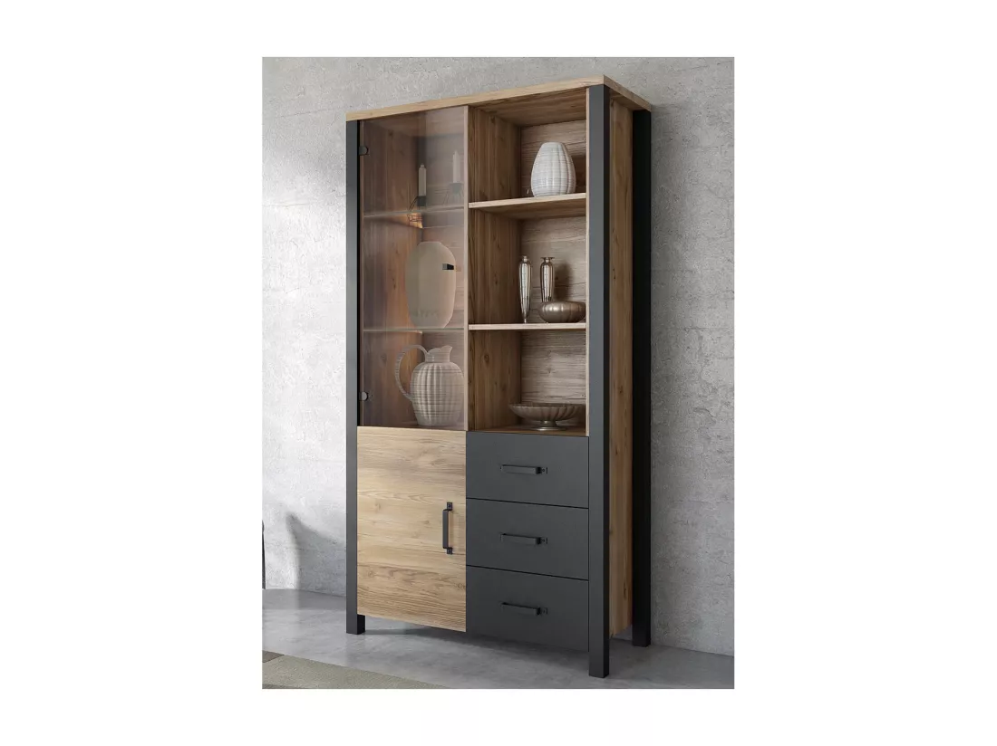 Vaisselier 2 portes 3 tiroirs Lyam Bois et Noir