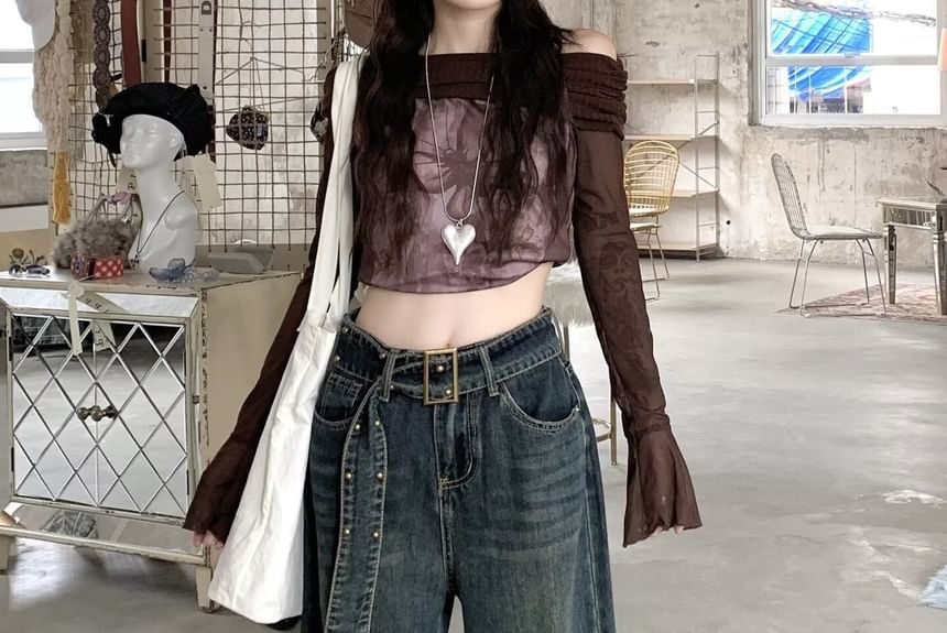 Ragistiq - Mid Waist Washed Wide Leg Jeans
