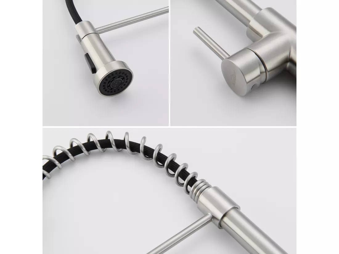 Mitigeur de Cuisine à Ressort ,avec Douchette Extensible, Robinet d'Évier Rotatif à 360° avec 2 Modes,Froid/Chaud Disponible,Chrome Brossé