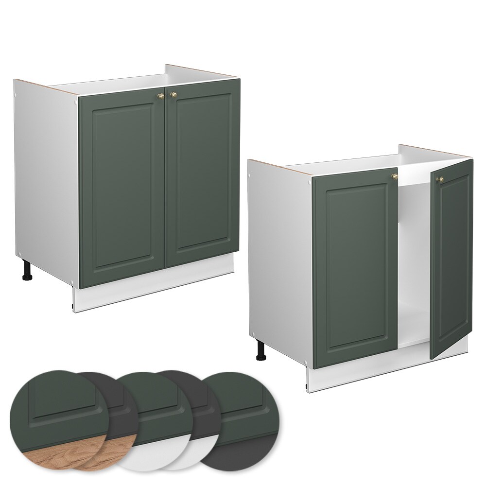 Vicco Spülenunterschrank Küchenschrank Küchenmöbel Fame-Line Weiß Grün-Gold Landhaus 80 cm Küche Einbauküche Drehtür Siphonausschnitt Blende Küchenzeile