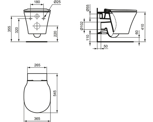 Ideal Standard Connect Air wandclosetset, randloos, matzwart met toiletzitting K8768V3