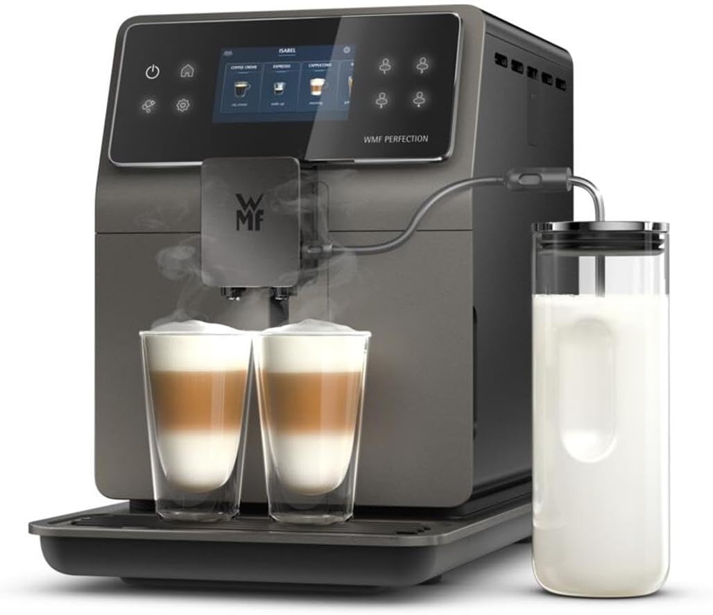WMF Perfection 780L Kaffeevollautomat mit Milchsystem,18 Getränkespezialitäten, Double Thermoblock, Edelstahl-Mahlwerk, Nutzerprofil, 1l Milchbehälter, TÜV Hygienezertifikat