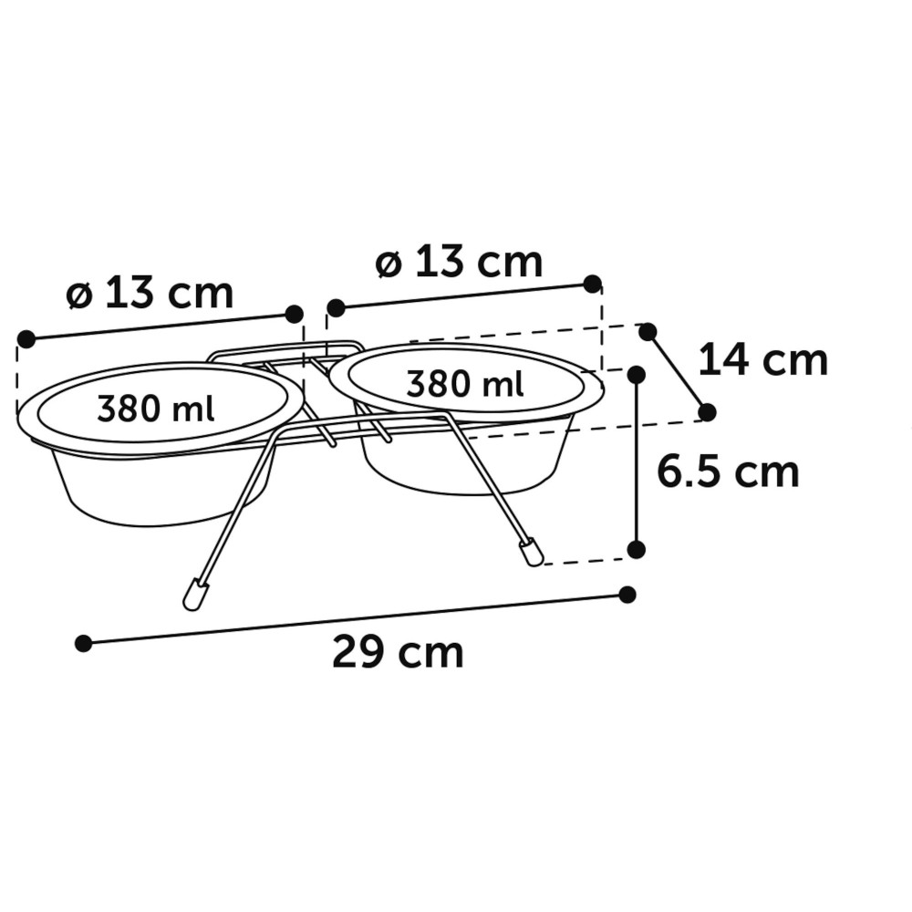 Ecuelle duo ø 13 cm 380 ml avec support arjun s pour chien