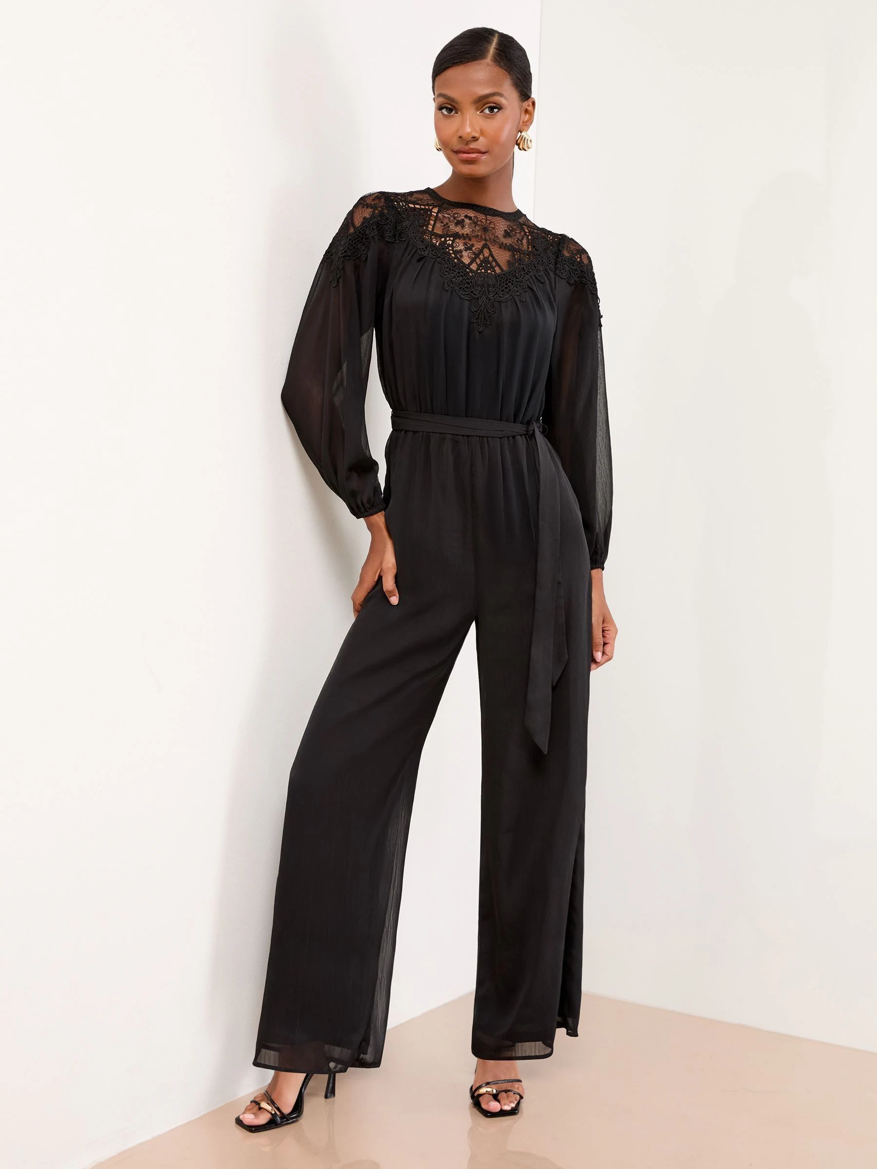 Lipsy Long Sleeve Lace Cutwork Jumpsuit