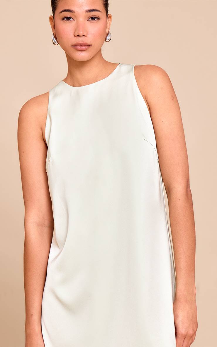 Vert Sauge Robe Droite Ajustée Sans Manches