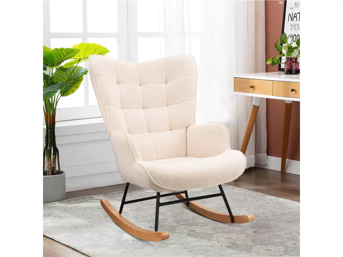 Fauteuil à Bascule Adulte - Chaise à Bascule d'extérieur Ergonomique - pour Salon - Jardin - Chambre - Beige