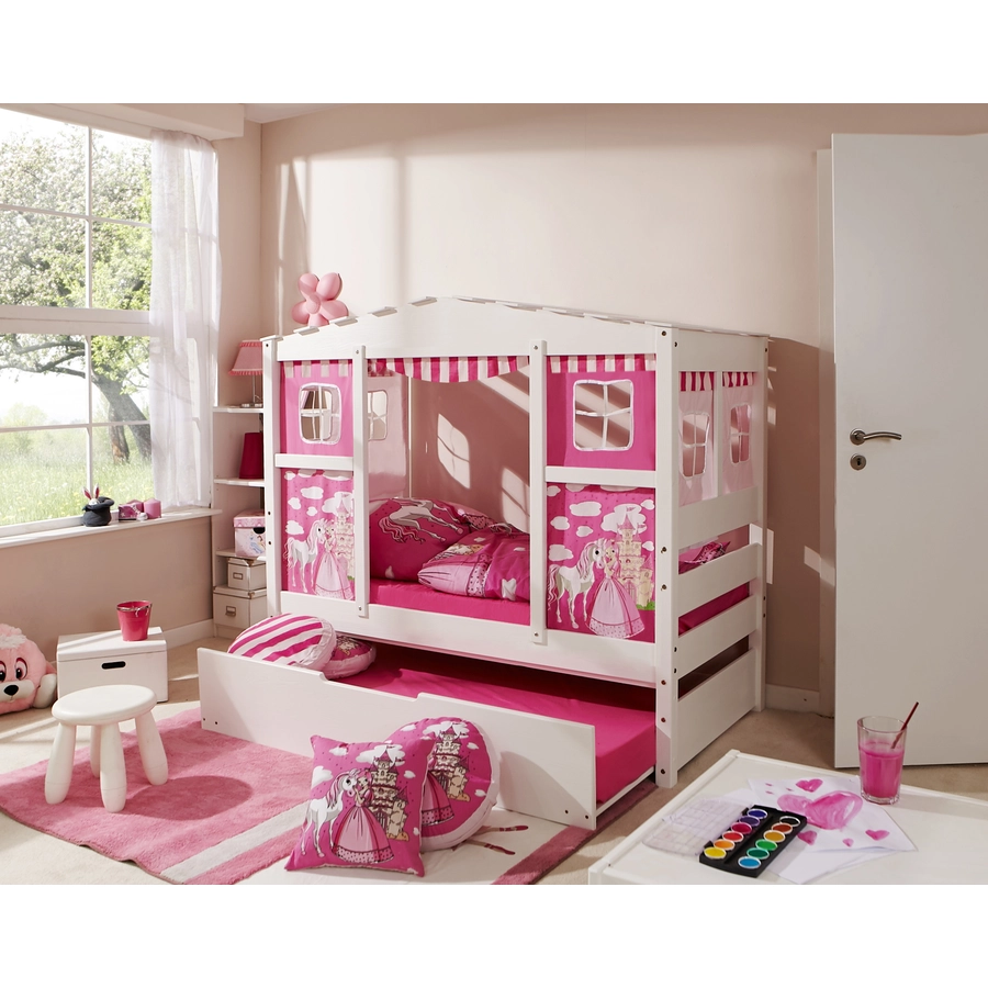 TiCAA Hausbett Mini mit Zusatzbett Prinzessin Rosa