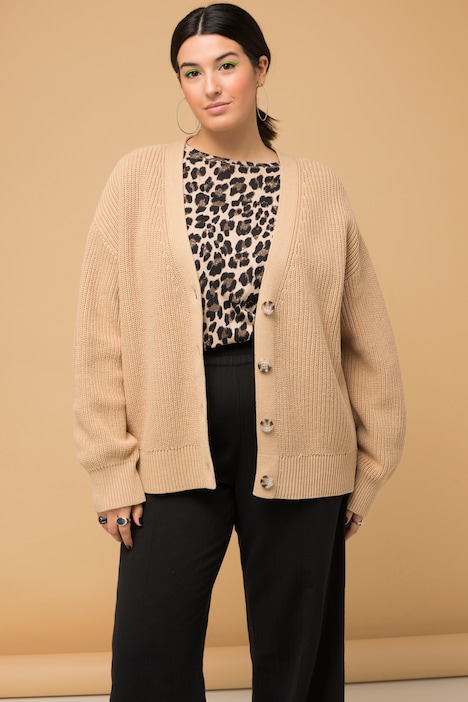 Strickjacke, oversized, Strukturstrick, V-Ausschnitt, Langarm