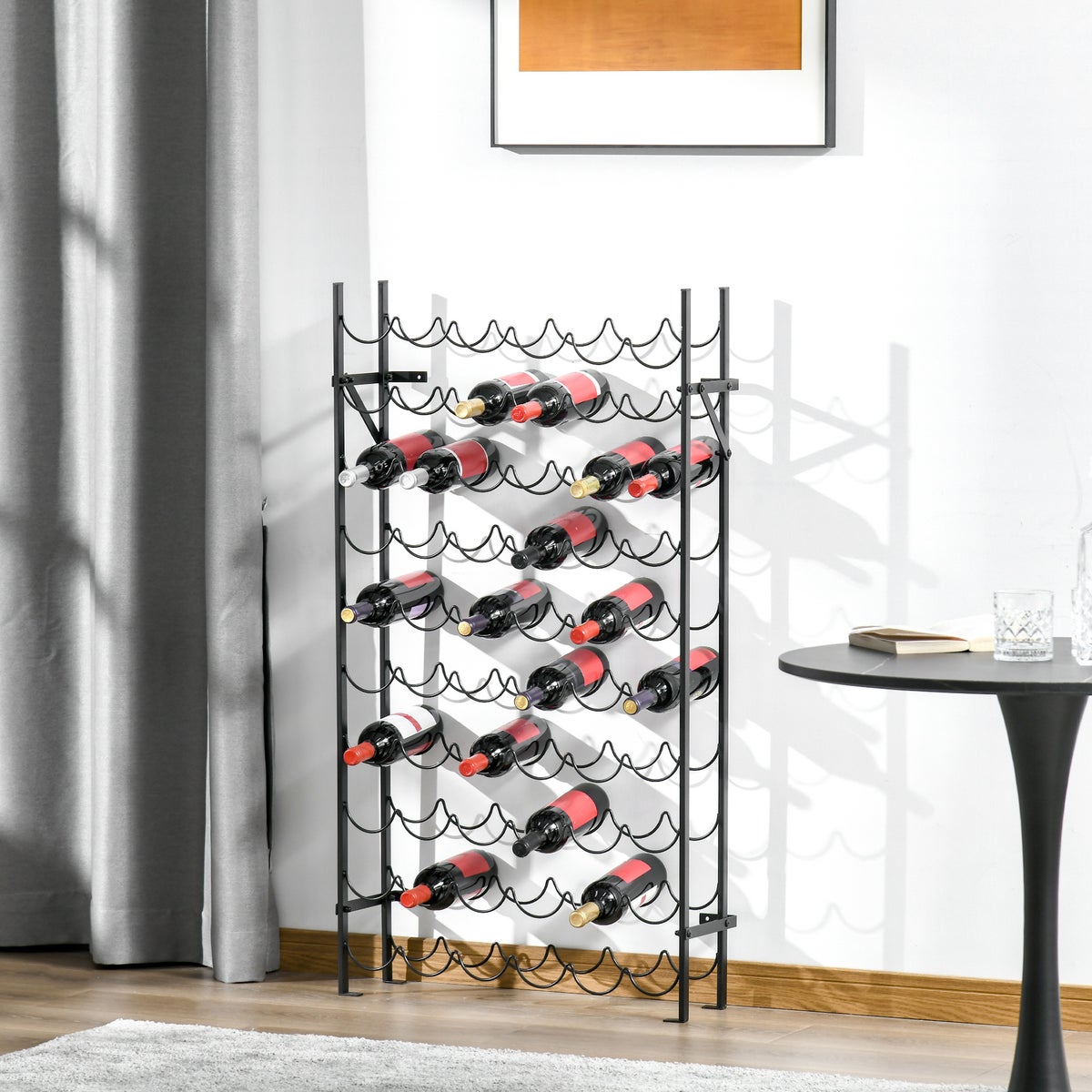 HOMCOM, Wijnrek, Wijnstandaard, B63 x D20,5 x H118 cm, IJzer, Staal, Zwart